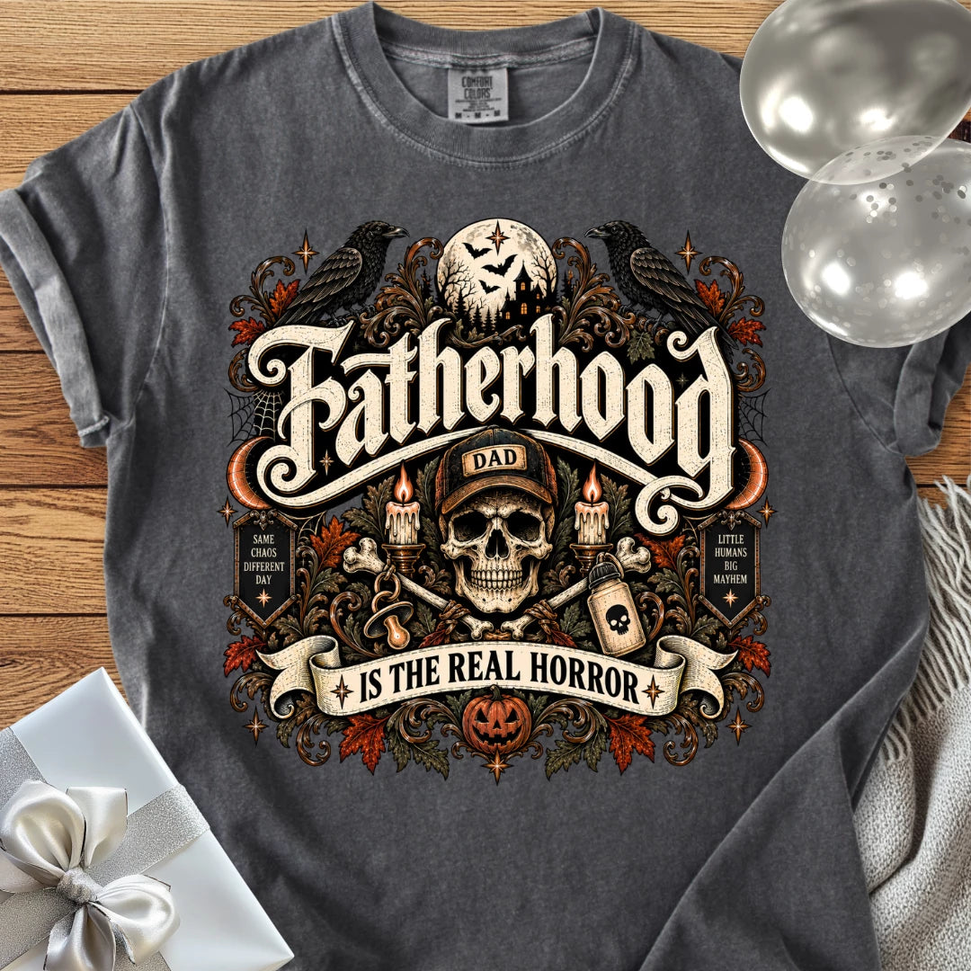 Fatherhood Is the Real Horror - Premium Halloween Parenting T-Shirt