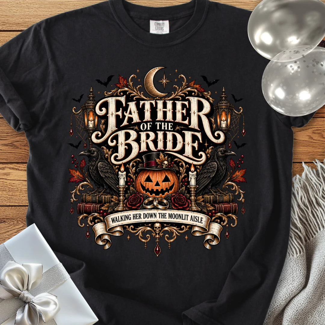 Father of the Bride,  Walking Her Down the Moonlit Aisle - Premium Halloween T-Shirt