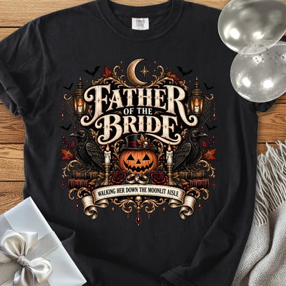 Father of the Bride,  Walking Her Down the Moonlit Aisle - Premium Halloween T-Shirt
