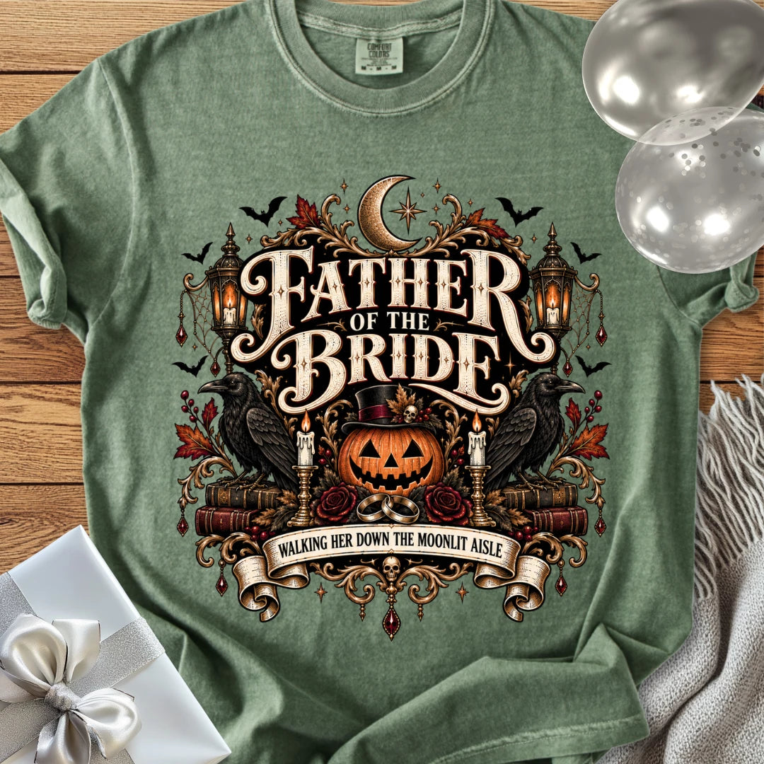Father of the Bride,  Walking Her Down the Moonlit Aisle - Premium Halloween T-Shirt
