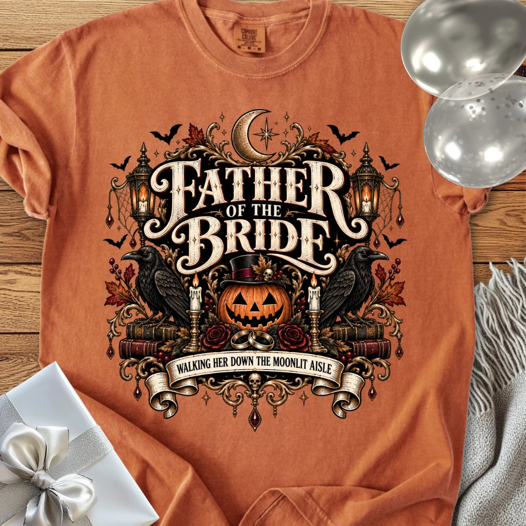 Father of the Bride,  Walking Her Down the Moonlit Aisle - Premium Halloween T-Shirt