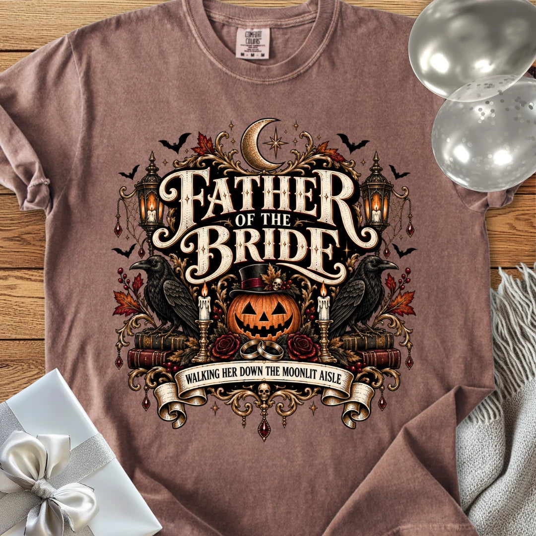 Father of the Bride,  Walking Her Down the Moonlit Aisle - Premium Halloween T-Shirt
