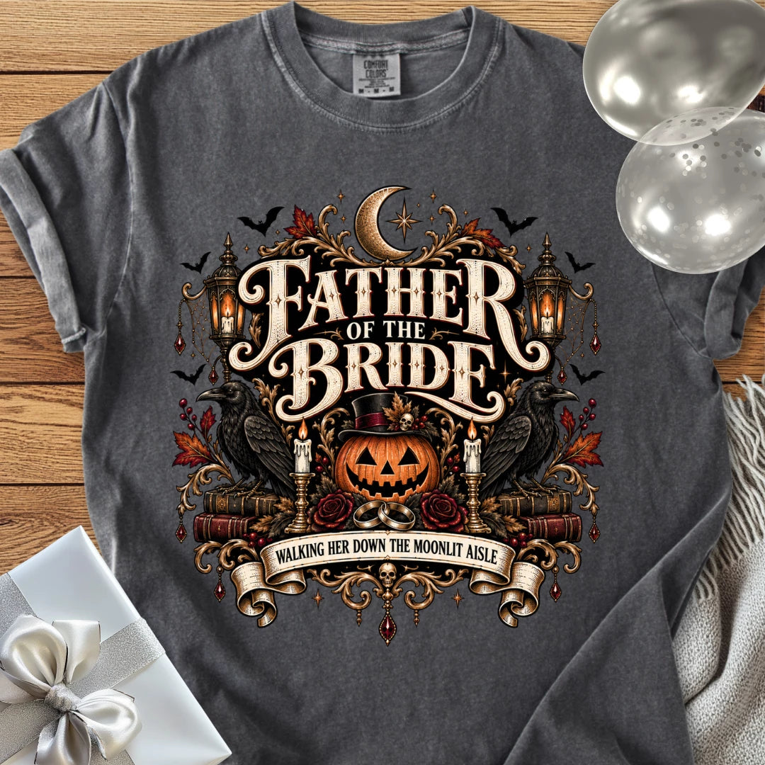Father of the Bride,  Walking Her Down the Moonlit Aisle - Premium Halloween T-Shirt