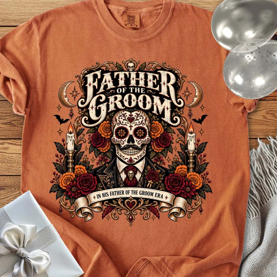 Father of the Groom, In His Father of the Groom Era - Premium Halloween Wedding T-Shirt