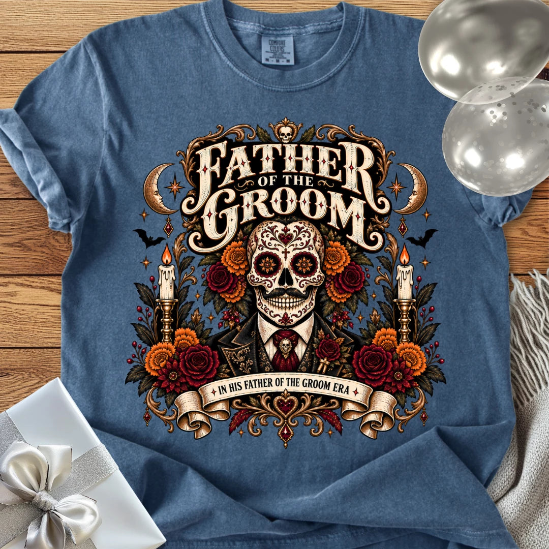 Father of the Groom, In His Father of the Groom Era - Premium Halloween Wedding T-Shirt