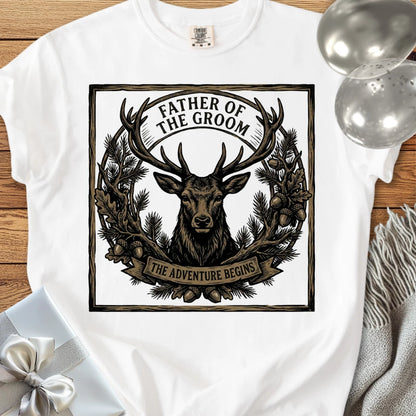 Father of the Groom, The Adventure Begins - Wedding T-Shirt