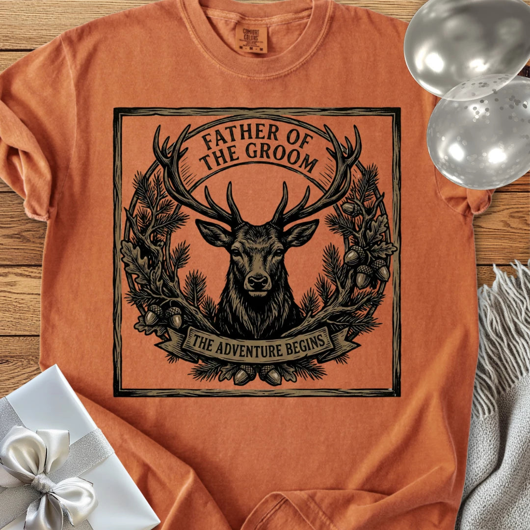 Father of the Groom, The Adventure Begins - Wedding T-Shirt
