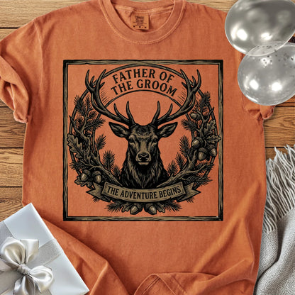 Father of the Groom, The Adventure Begins - Wedding T-Shirt