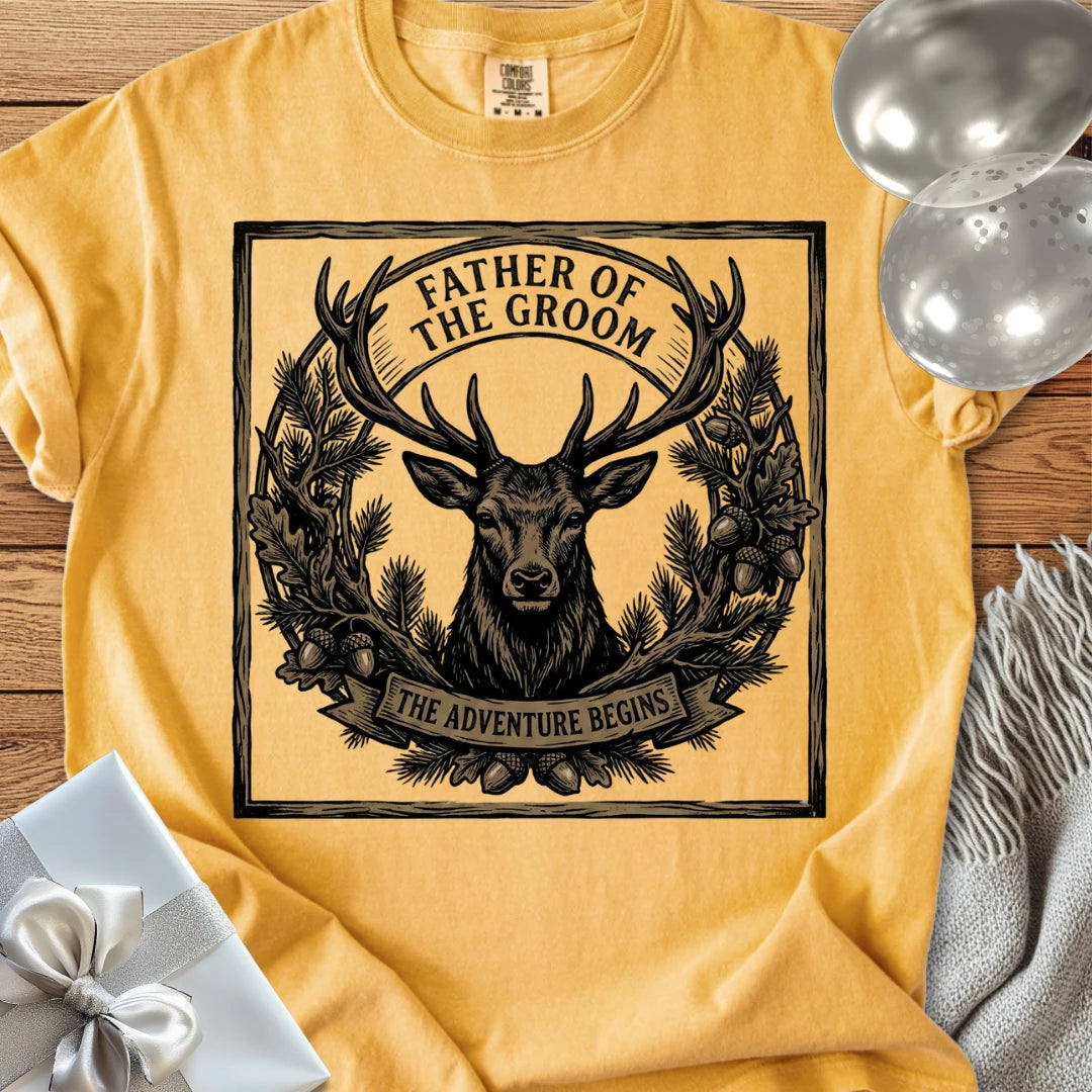 Father of the Groom, The Adventure Begins - Wedding T-Shirt