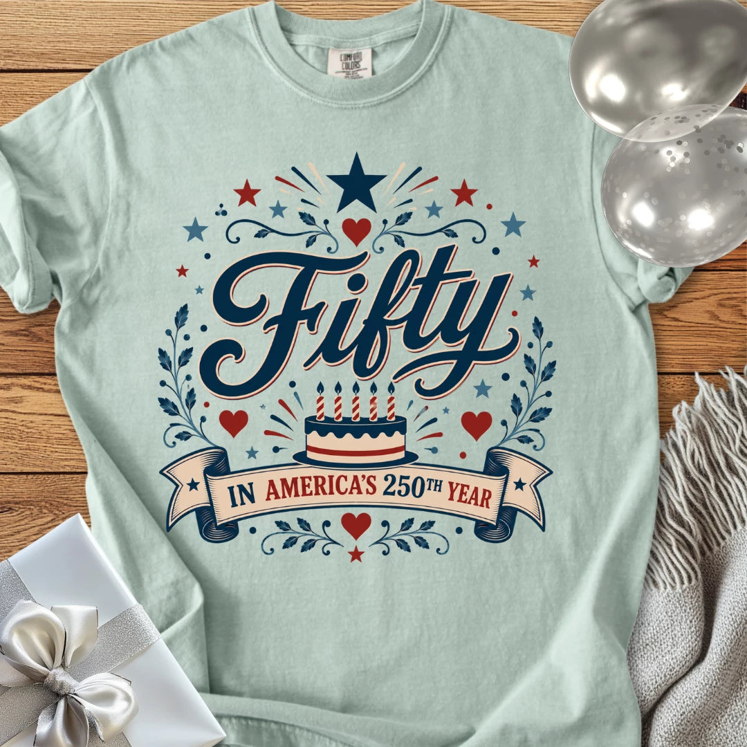 Fifty In America's 250th Year - Premium America 250 Birthday T-Shirt