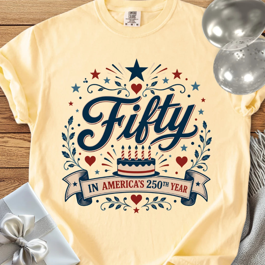 Fifty In America's 250th Year - Premium America 250 Birthday T-Shirt