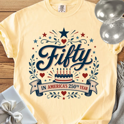 Fifty In America's 250th Year - Premium America 250 Birthday T-Shirt