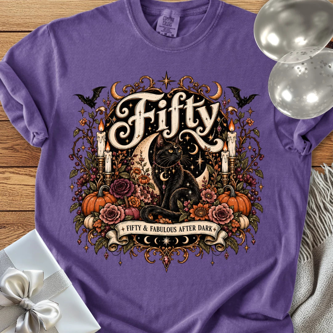 Fifty & Fabulous After Dark - Premium Halloween 50th Birthday T-Shirt
