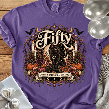 Fifty & Fabulous After Dark - Premium Halloween 50th Birthday T-Shirt