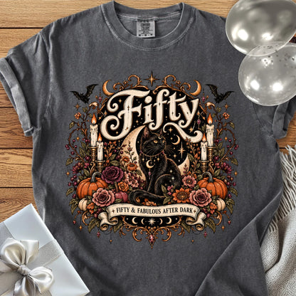 Fifty & Fabulous After Dark - Premium Halloween 50th Birthday T-Shirt
