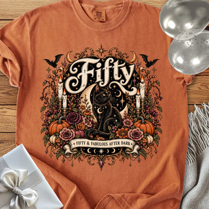 Fifty & Fabulous After Dark - Premium Halloween 50th Birthday T-Shirt