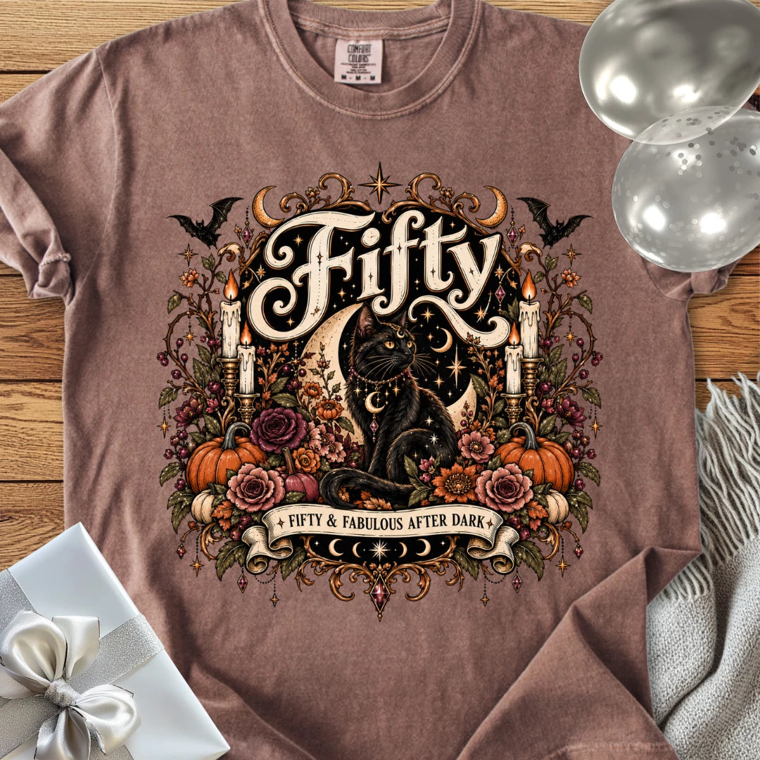 Fifty & Fabulous After Dark - Premium Halloween 50th Birthday T-Shirt