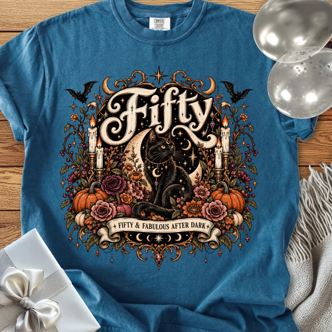 Fifty & Fabulous After Dark - Premium Halloween 50th Birthday T-Shirt