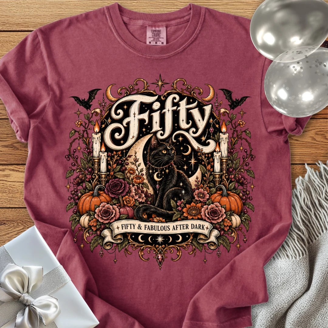 Fifty & Fabulous After Dark - Premium Halloween 50th Birthday T-Shirt