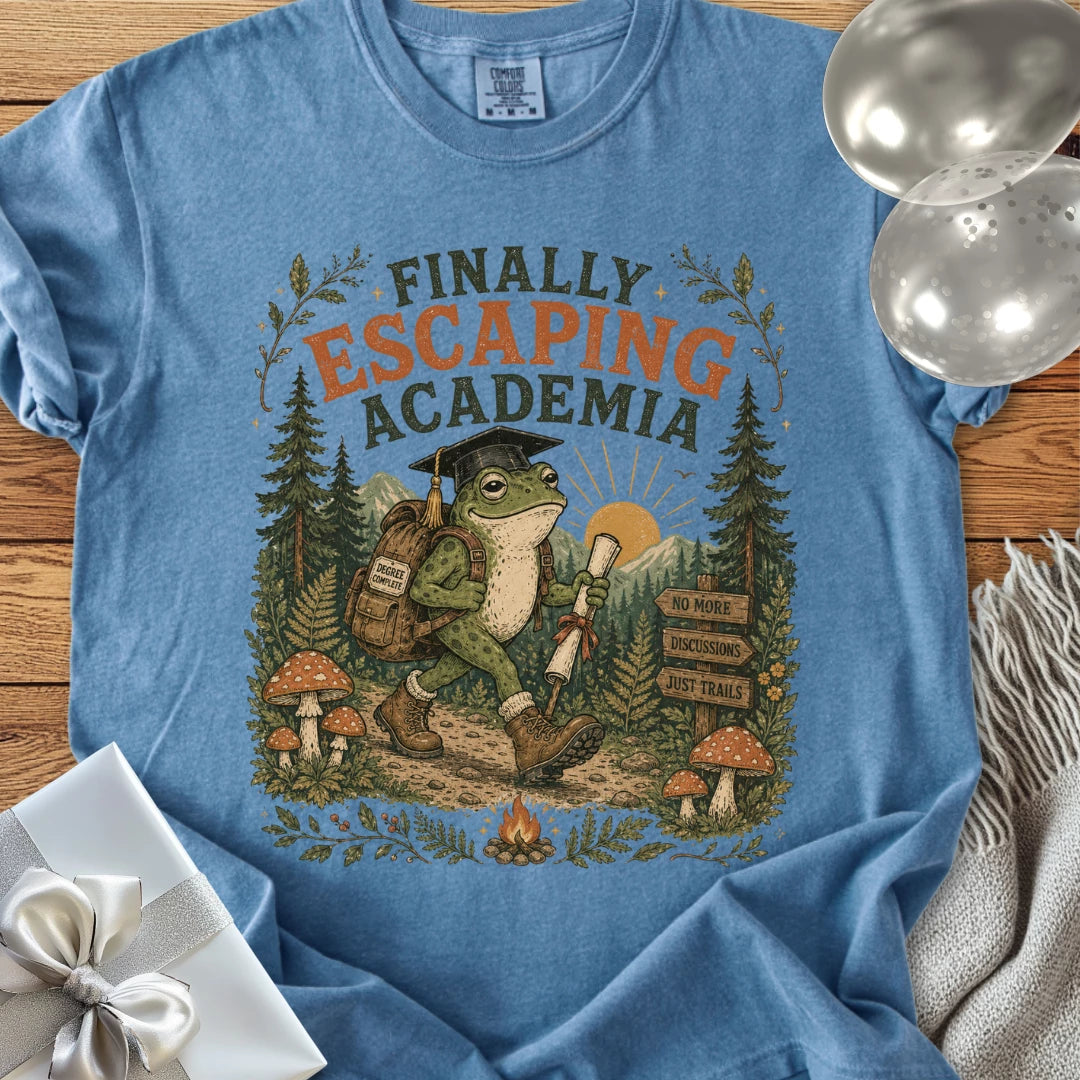 Finally Escaping Academia - Premium Graduation T-Shirt