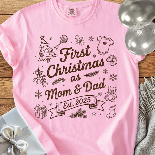 First Christmas as Mom & Dad, Est 2025 - Premium Christmas T-Shirt