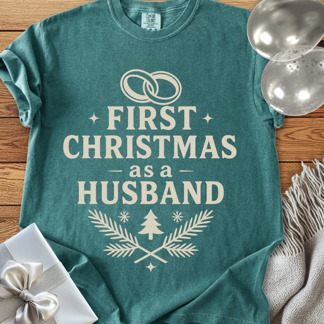 First Christmas as a Husband - Premium Wedding T-Shirt