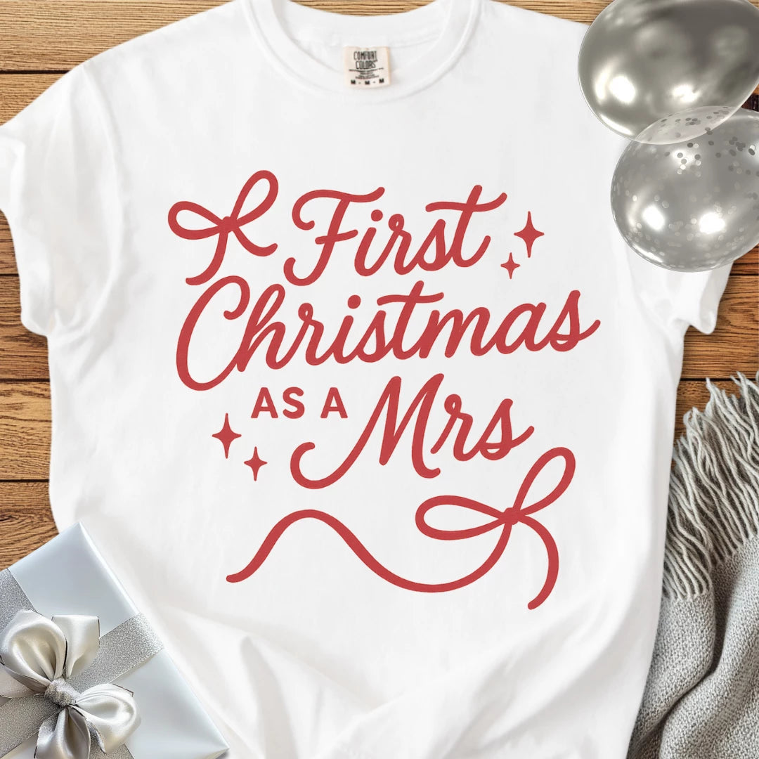 First Christmas as a Mrs - Premium Wedding T-Shirt