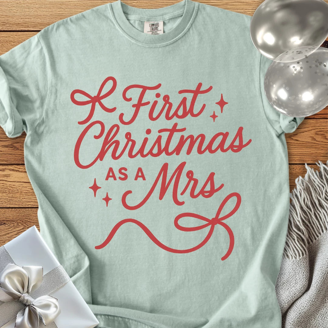 First Christmas as a Mrs - Premium Wedding T-Shirt