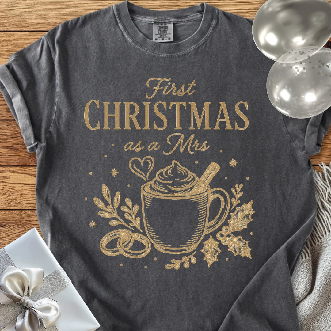 First Christmas as a Mrs  - Premium Wedding T-Shirt