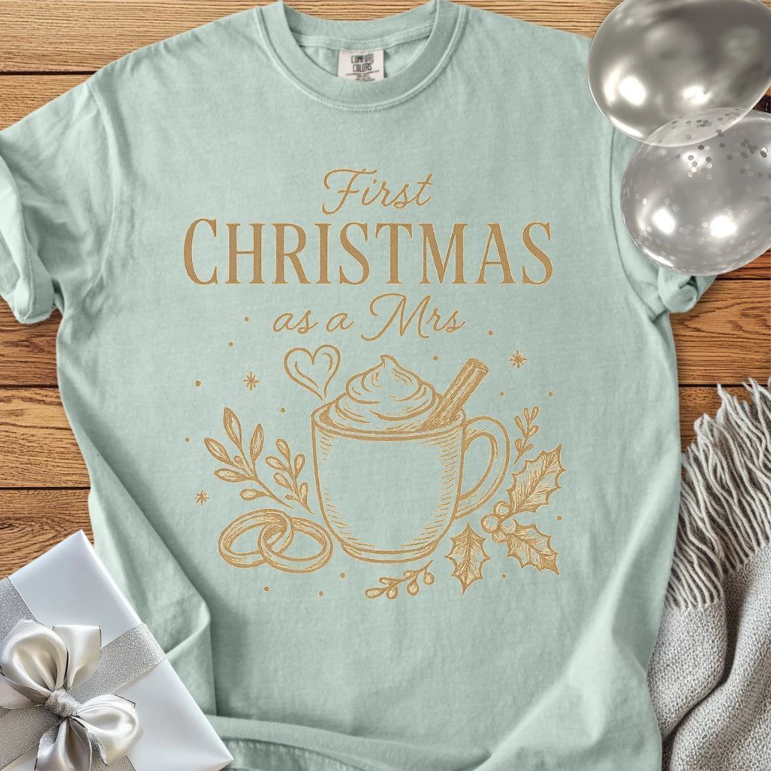 First Christmas as a Mrs  - Premium Wedding T-Shirt