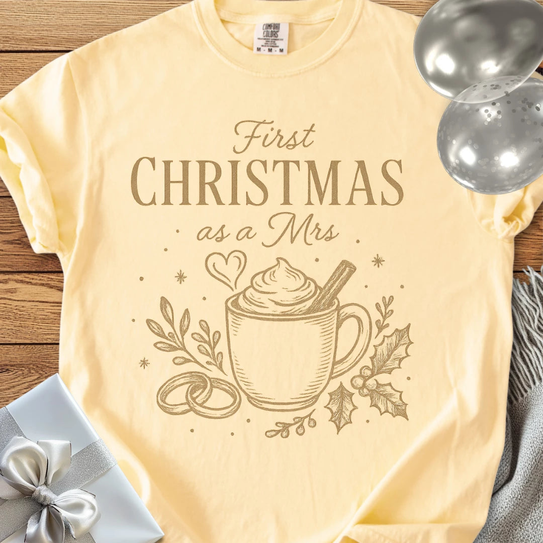 First Christmas as a Mrs  - Premium Wedding T-Shirt