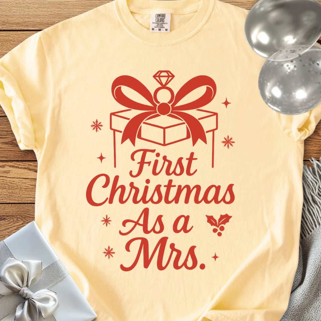 First Christmas as a Mrs - Premium Wedding T-Shirt