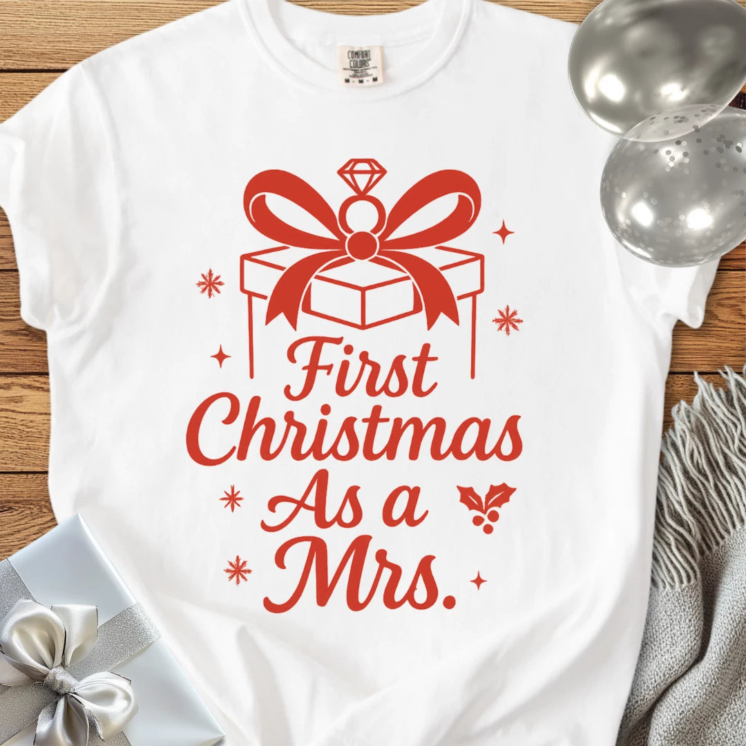 First Christmas as a Mrs - Premium Wedding T-Shirt