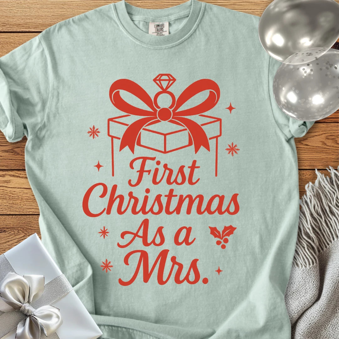 First Christmas as a Mrs - Premium Wedding T-Shirt