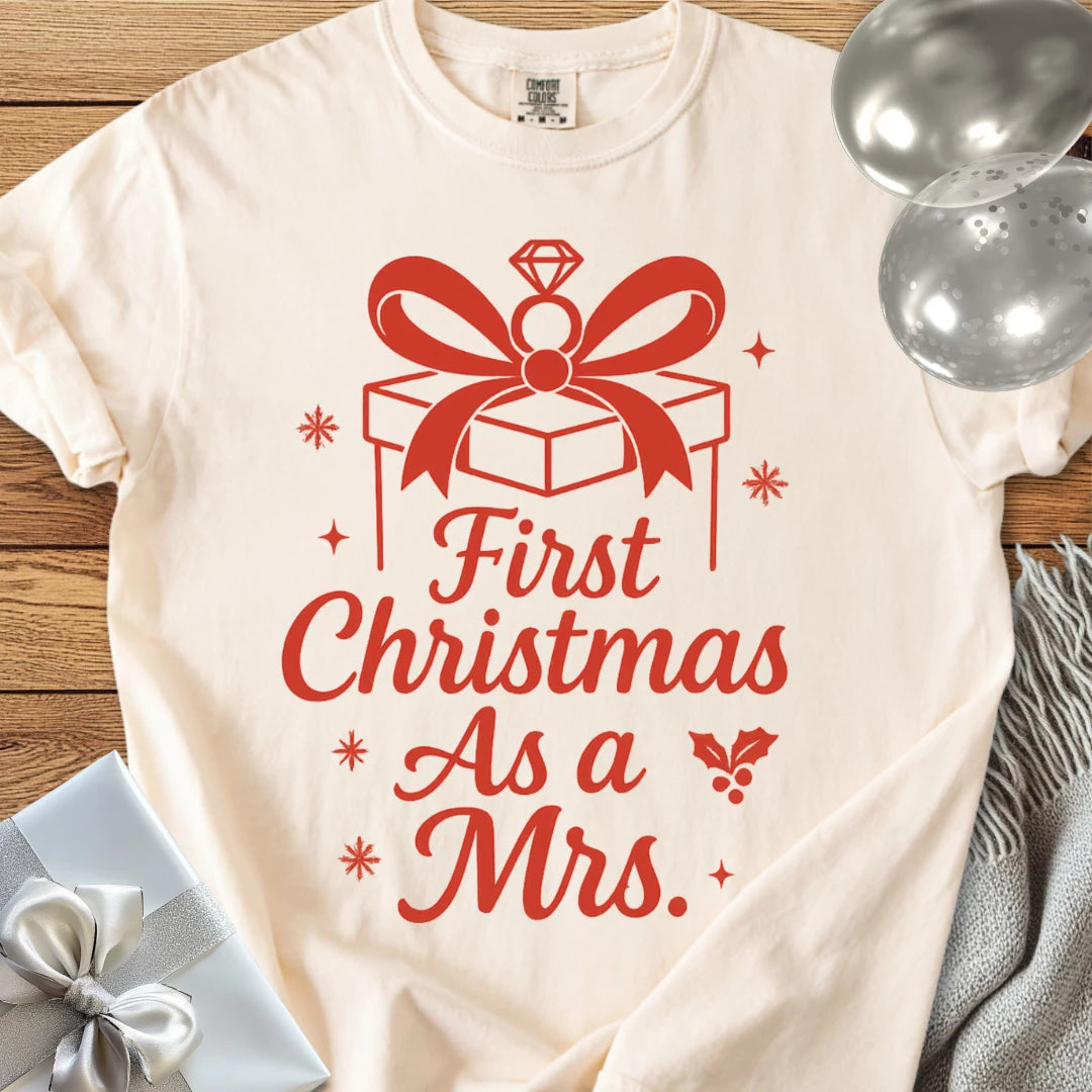 First Christmas as a Mrs - Premium Wedding T-Shirt