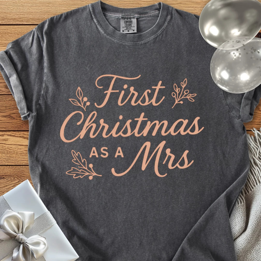 First Christmas as a Mrs  - Premium Wedding T-Shirt