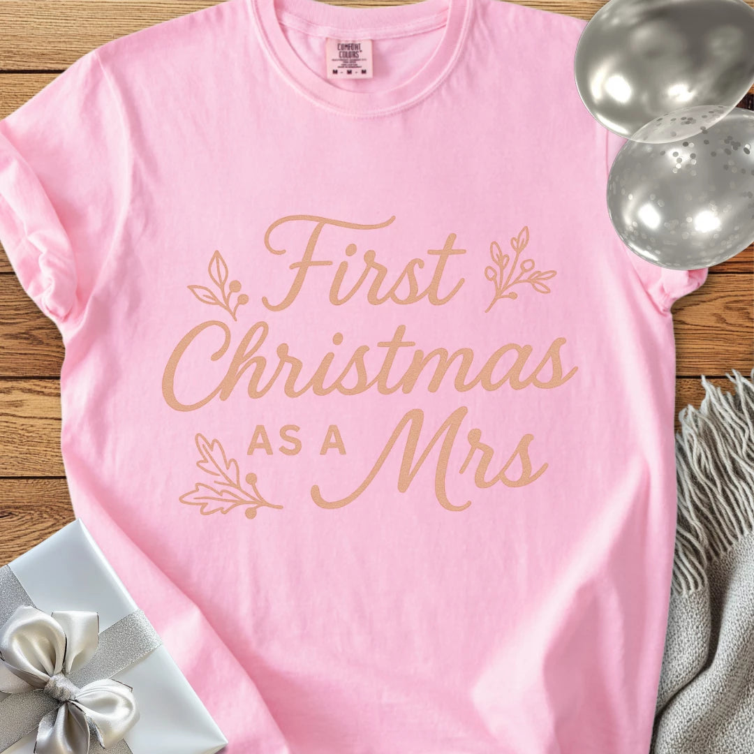 First Christmas as a Mrs  - Premium Wedding T-Shirt