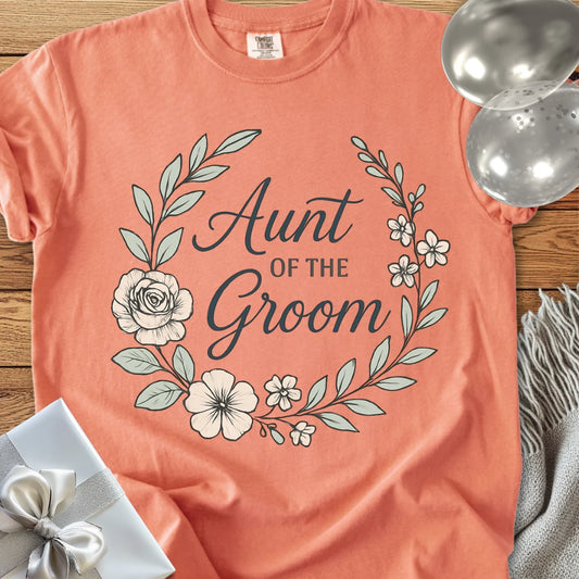 Aunt of the Groom - Premium Floral Bridal Party T-Shirt