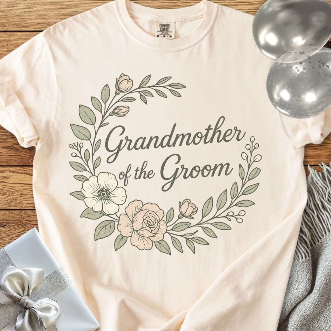 Grandmother of the Groom - Premium Floral Bridal Party T-Shirt
