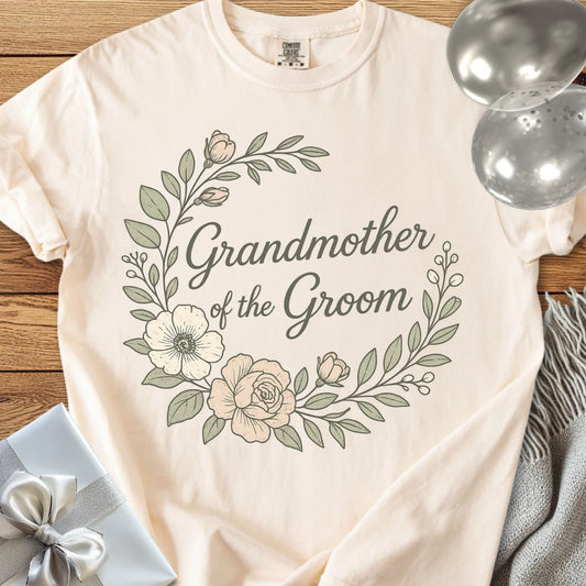 Grandmother of the Groom - Premium Floral Bridal Party T-Shirt