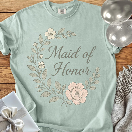 Maid of Honor - Premium Floral Bridal Party T-Shirt