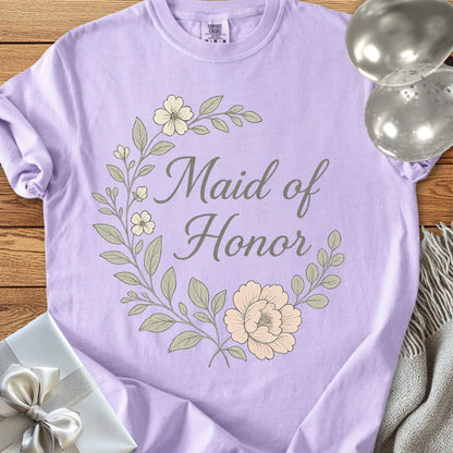 Maid of Honor - Premium Floral Bridal Party T-Shirt