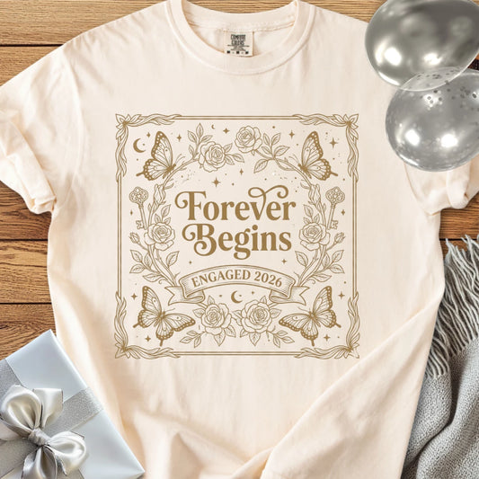 Forever Begins, Engaged 2026 - Premium Engagement T-Shirt