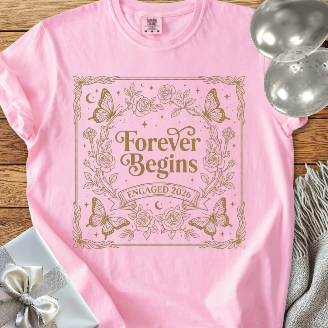 Forever Begins, Engaged 2026 - Premium Engagement T-Shirt