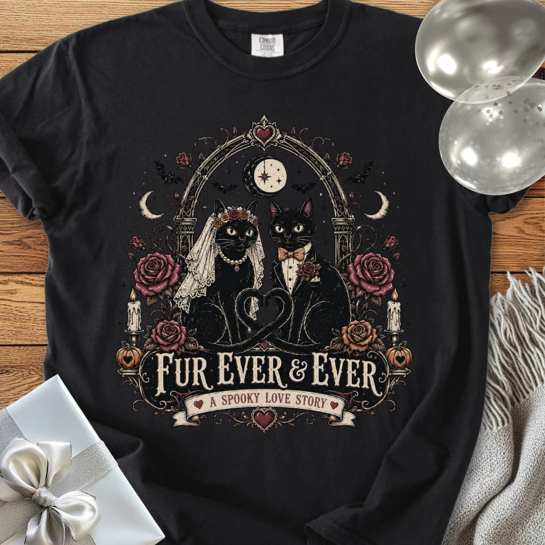Fur Ever & Ever, A Spooky Love Story - Premium Wedding T-Shirt