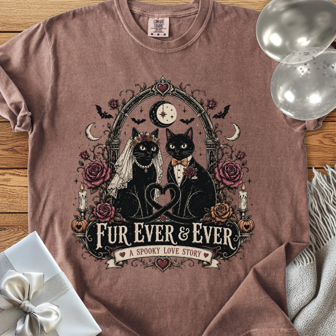 Fur Ever & Ever, A Spooky Love Story - Premium Wedding T-Shirt