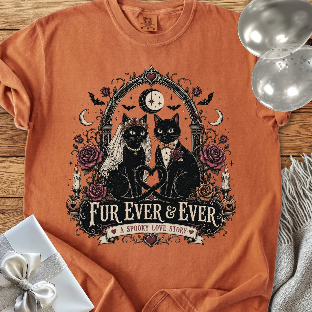 Fur Ever & Ever, A Spooky Love Story - Premium Wedding T-Shirt