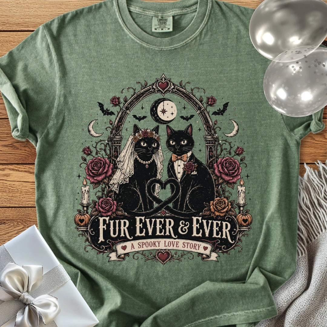 Fur Ever & Ever, A Spooky Love Story - Premium Wedding T-Shirt