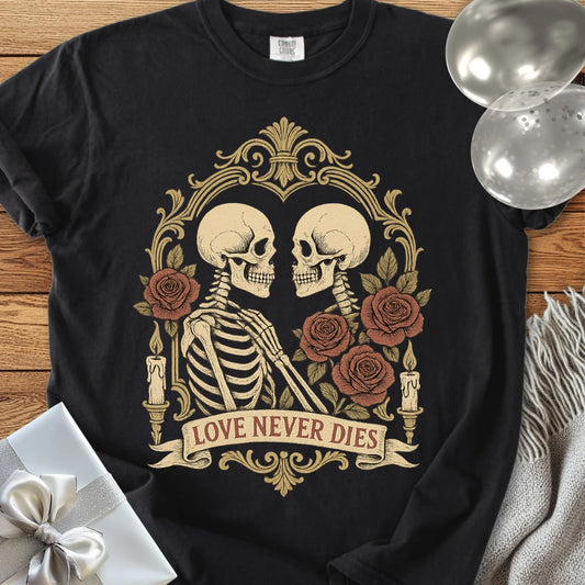 Love Never Dies - Premium Gothic Wedding T-Shirt