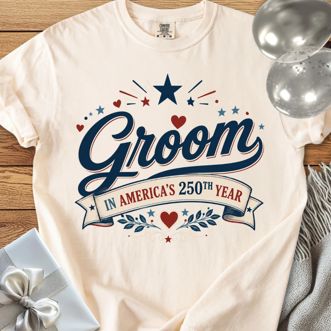 Groom, Luckiest Guy in America - Premium Wedding T-Shirt